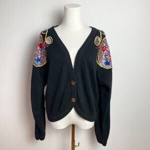 Vintage 90s Limited Embroidered Sequin Cardigan Sweater Medium Silk Angora Wool